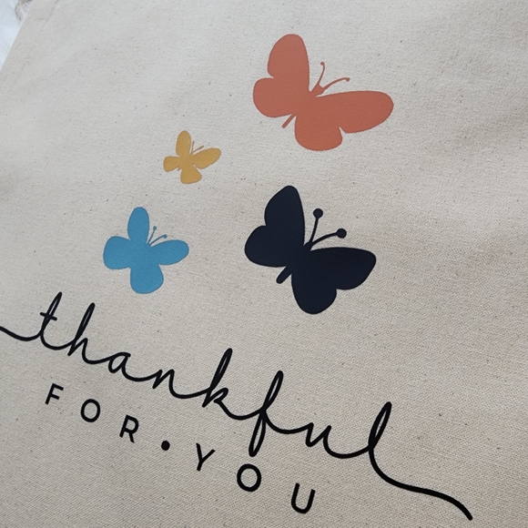 Port Authority Tote with Butterfly Design - Cream, Orange, Blue, Black Gift Bag - Picture 2 of 4